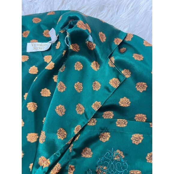 Victoria Secret Vintage Y2K Gold Label Womens Sleep Shirt Green Satin Pjs Medium - Picture 3 of 11